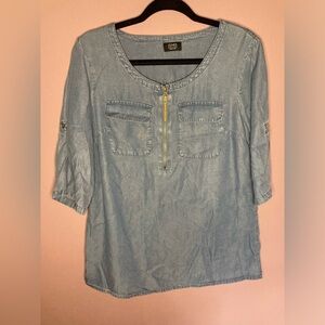Jones New York Blue Zip-Front Blouse size small
